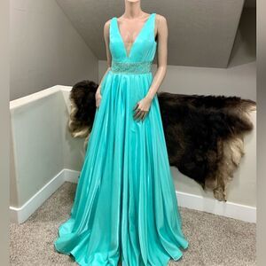 New Stunning Glitter Satin with Beads and Pockets Ballgown